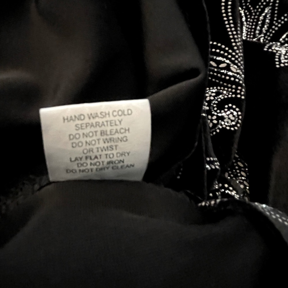 Woman’s Elementz Black Velvet type dressy top with silver scroll floral design. - Picture 6 of 6